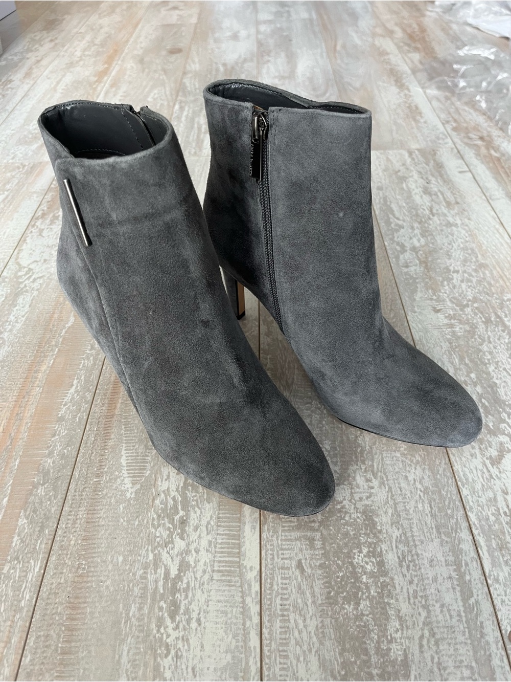 Vince Camuto Dark Gray Suede Pointed-Toe Ankle Booties